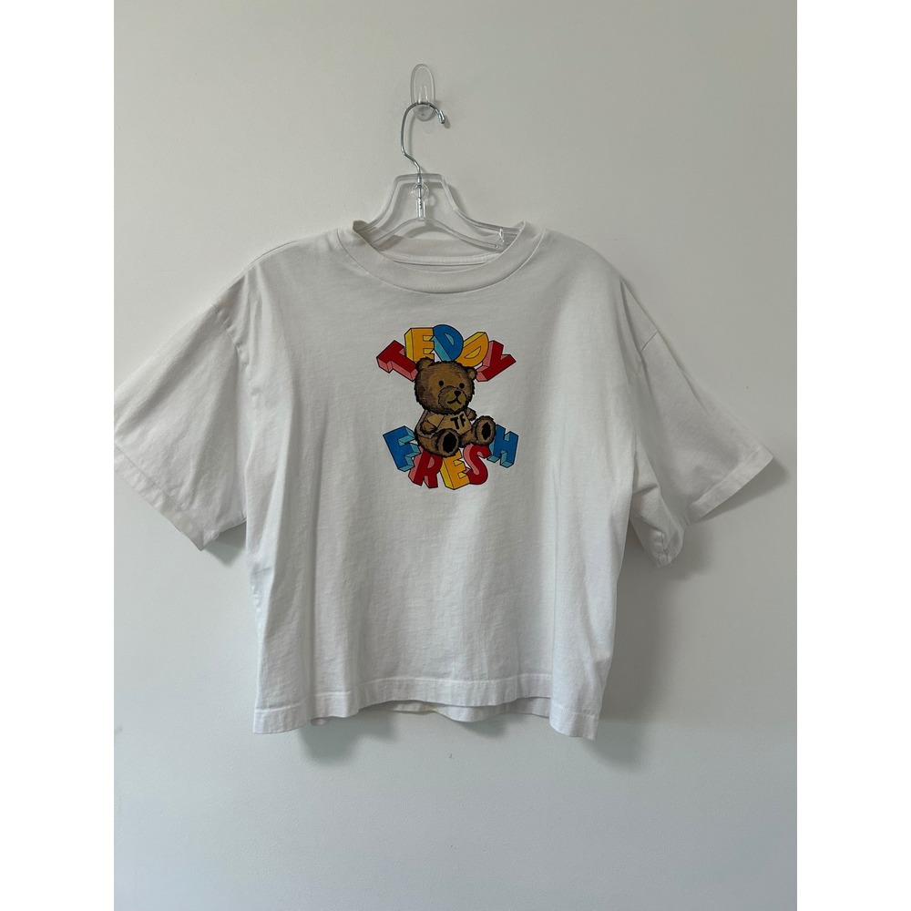 Teddy Fresh White Graphic Tee Boxy Cotton Shirt Teddy Bear Logo Large